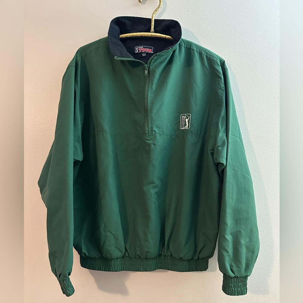PGA Tour Vintage Nylon Pullover Windbreaker Jacket Large Half Zip Zipper Pockets